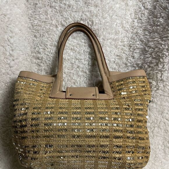 Kate Spade Jute and sequins Tan & Gold shoulder bag leather beige straps & trim - Picture 7 of 16